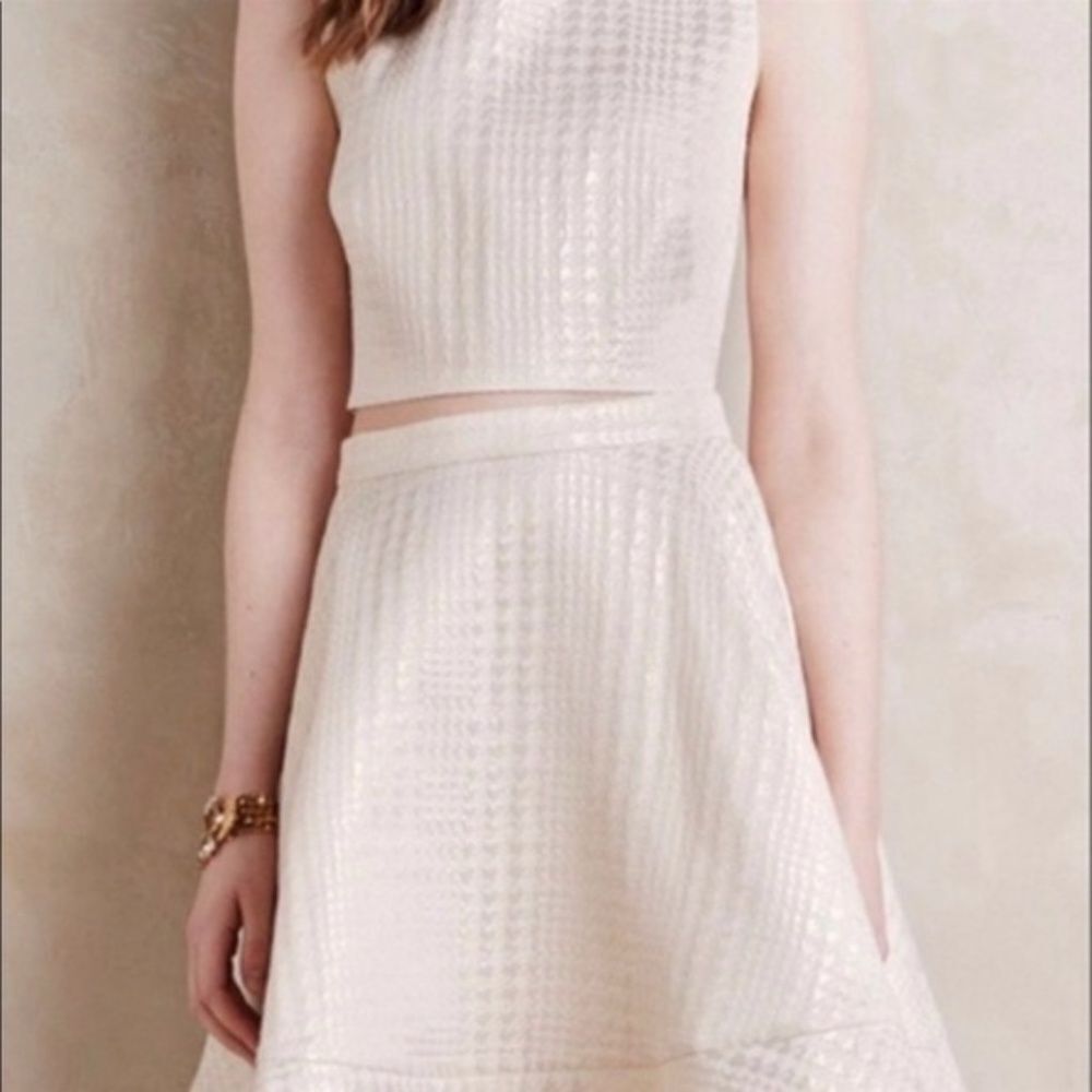 Erin Fetherston Nellie Houndstooth A-Line Cream Metallic Midi Skirt​​​ Size 12 - Picture 6 of 7